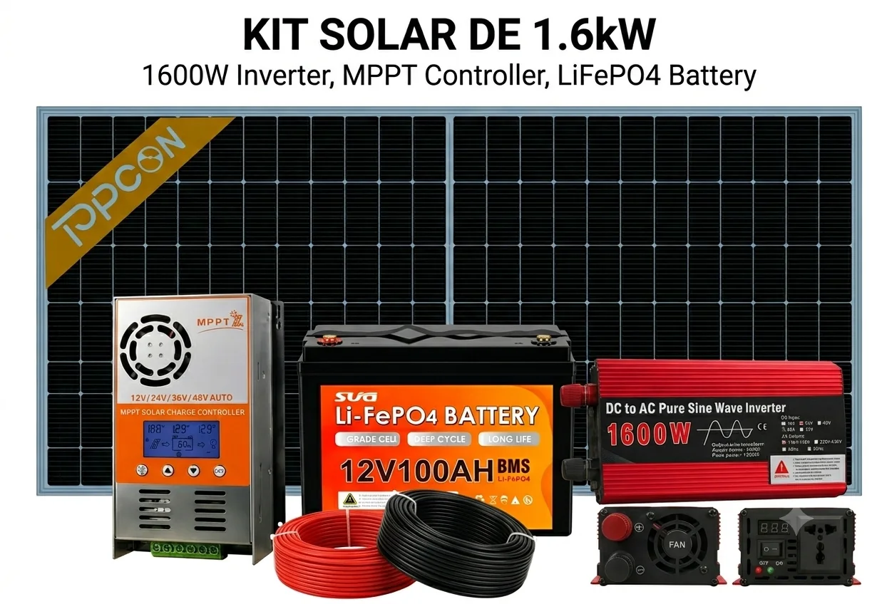 Kit solar off-grid de 1.6 kW con inversor batería de litio y panel solar